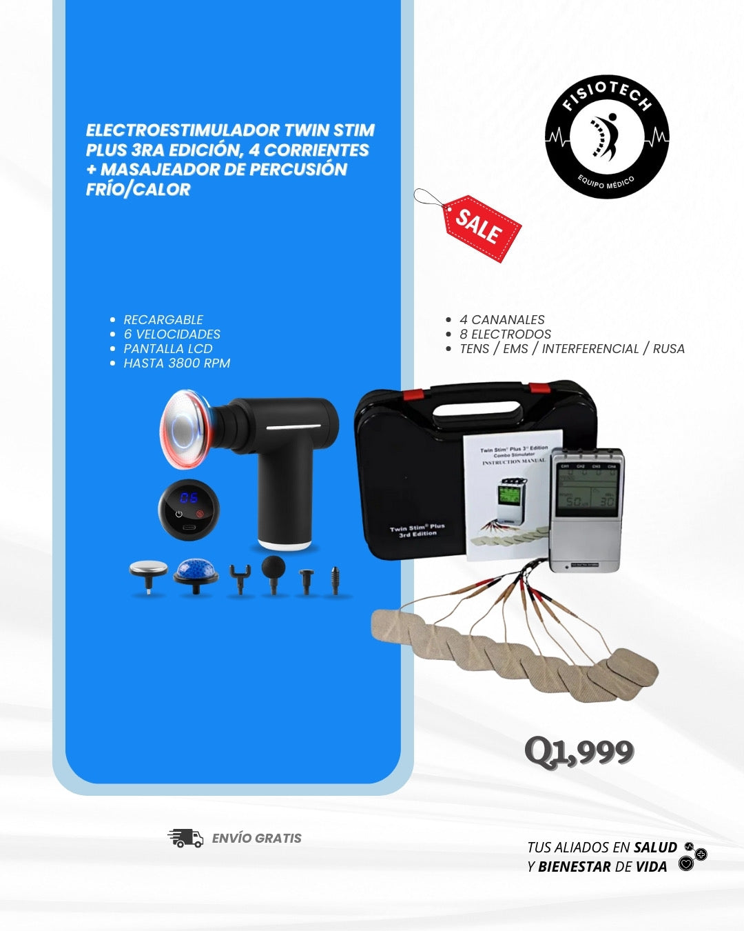 Twin stim plus 3ra edición + masajeador de percusión FRÍO/CALOR