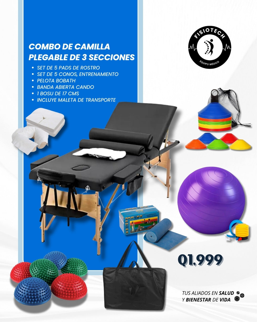 Camilla profesional, plegable de 3 secciones