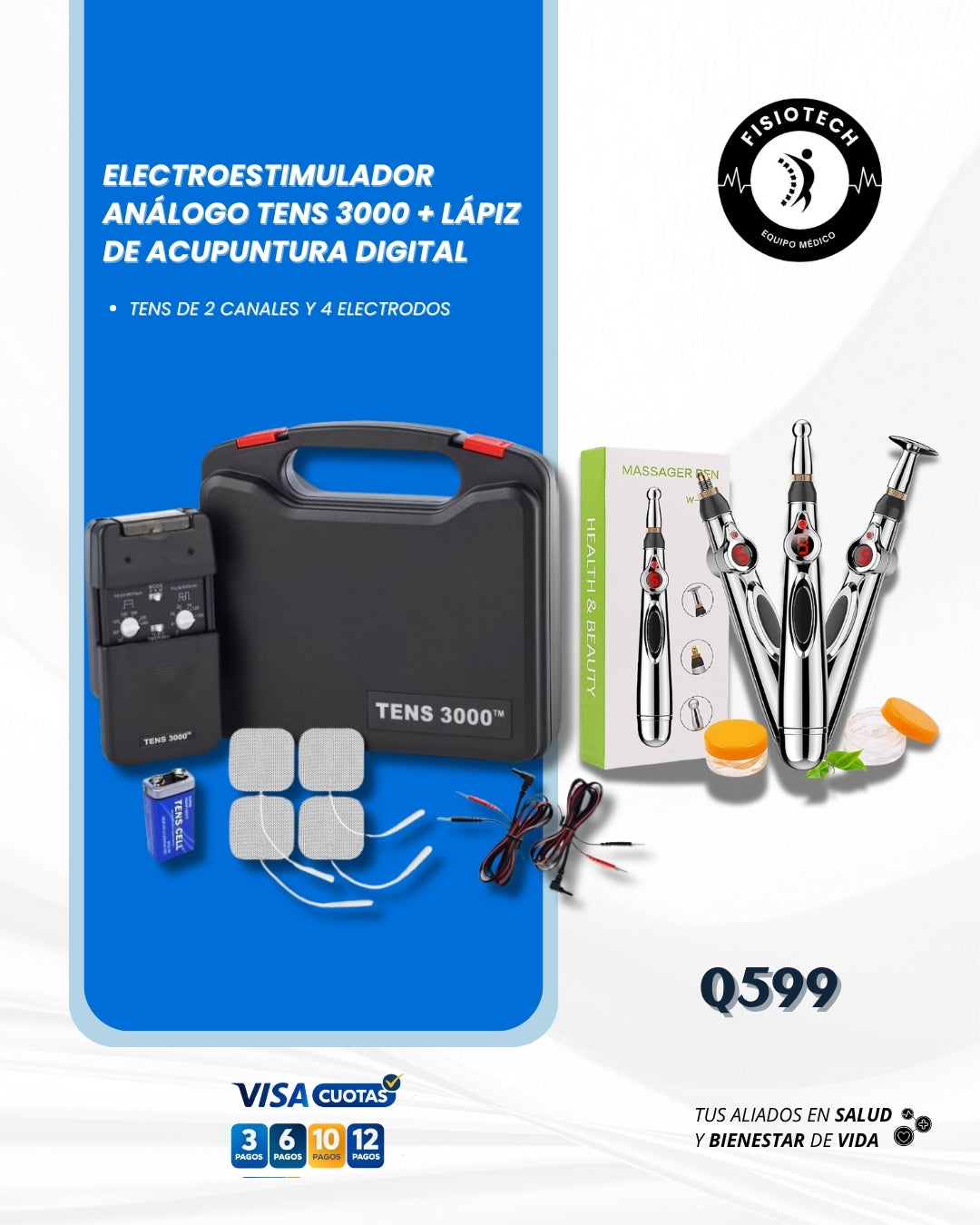 Electroestimulador análogo tens 3000 + lápiz de acupuntura