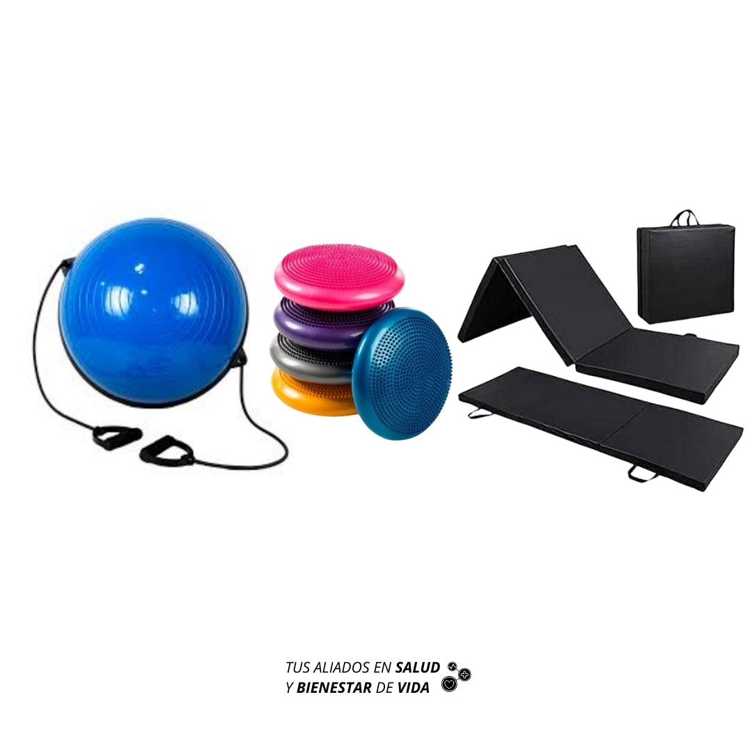 Bossu grande 58cms + disco de equilibrio 34 cms + colchoneta plegable de 3 paneles