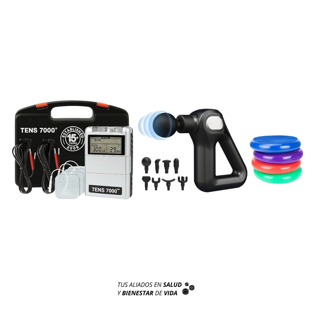 Electroestimulador digital + pistola de percusión PRO + disco de balance 35 cms