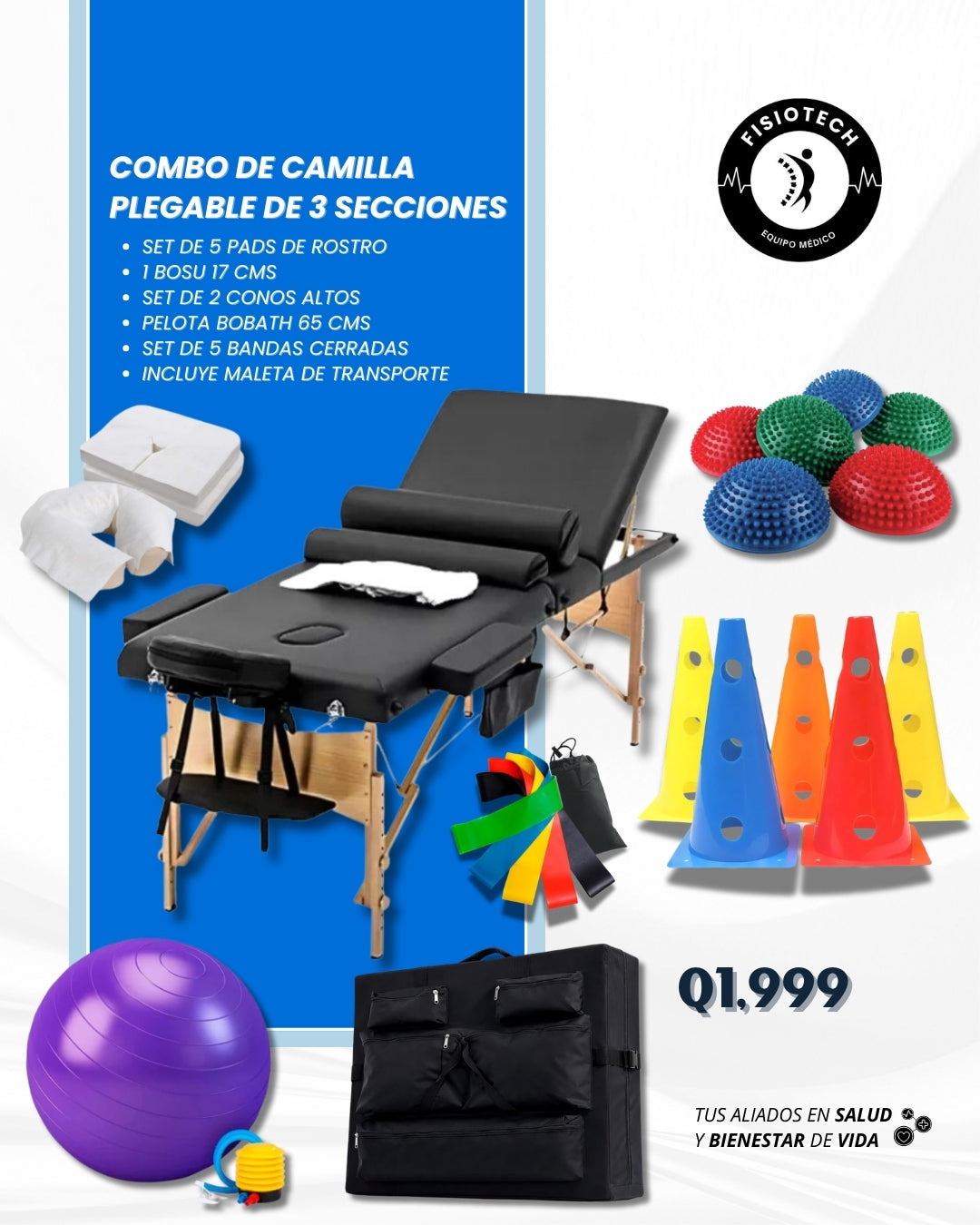 Camilla profesional, plegable de 3 secciones