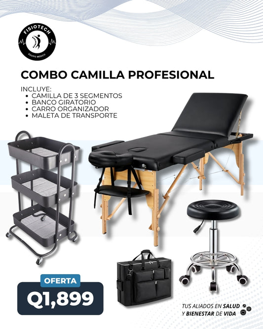 Camilla profesional + carro organizador + banco giratorio