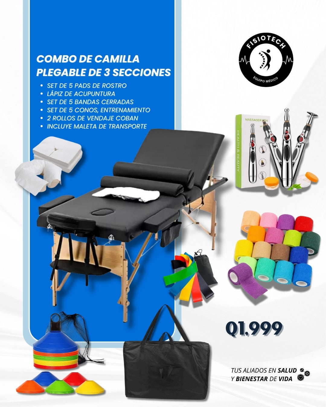 Camilla profesional, plegable de 3 secciones