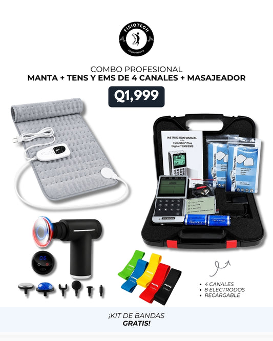 Manta térmica king size + Twin stim plus, TENS/EMS + masajeador de percusión + kit de bandas