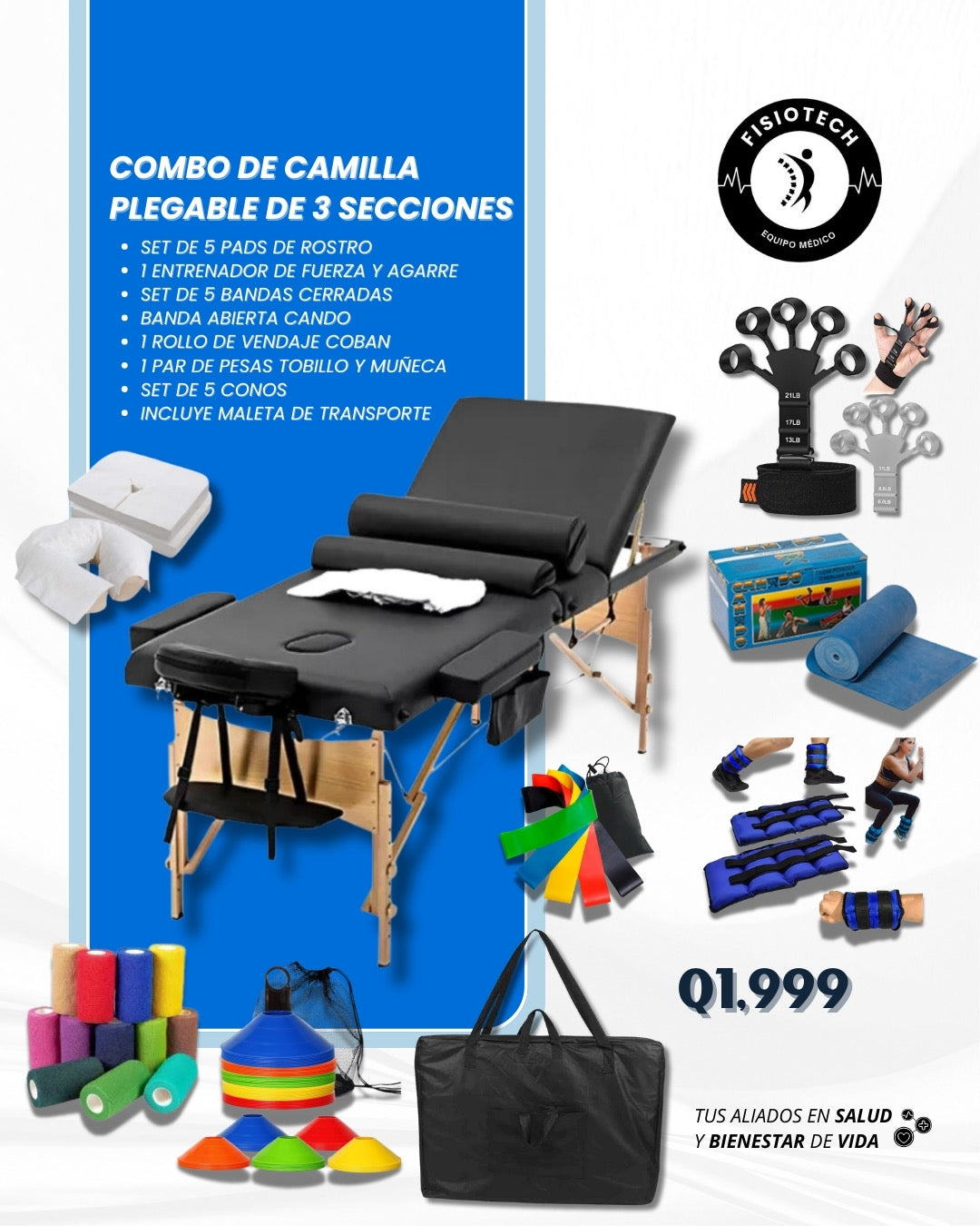 Camilla profesional, plegable de 3 secciones