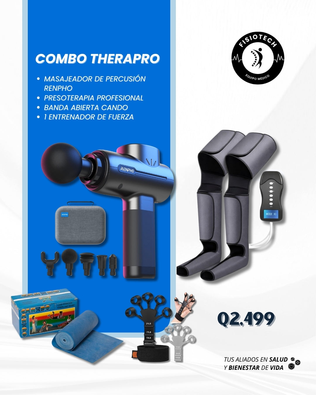 Pistola profesional RENPHO + Presoterapia inalámbrica + banda abierta CANDO + entrenador de fuerza (mano)