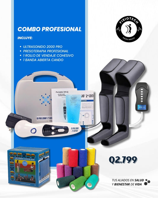 Ultrasonido terapéutico 2000 pro + presoterapia inalámbrica + banda abierta CANDO + vendaje coban