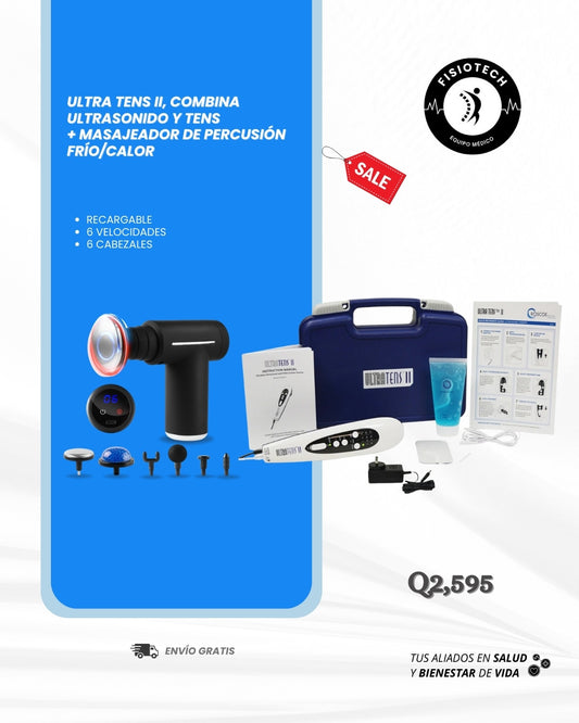 Masajeador de percusión frío/calor + Ultra tens II (combina ultrasonido y tens)