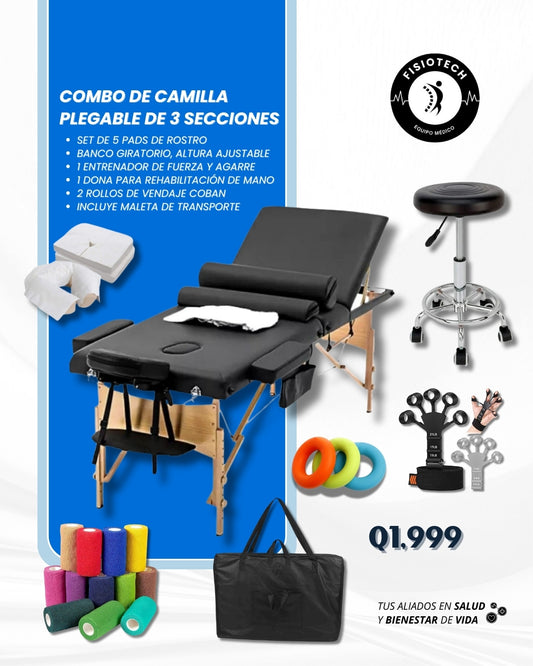 Camilla profesional, plegable de 3 secciones