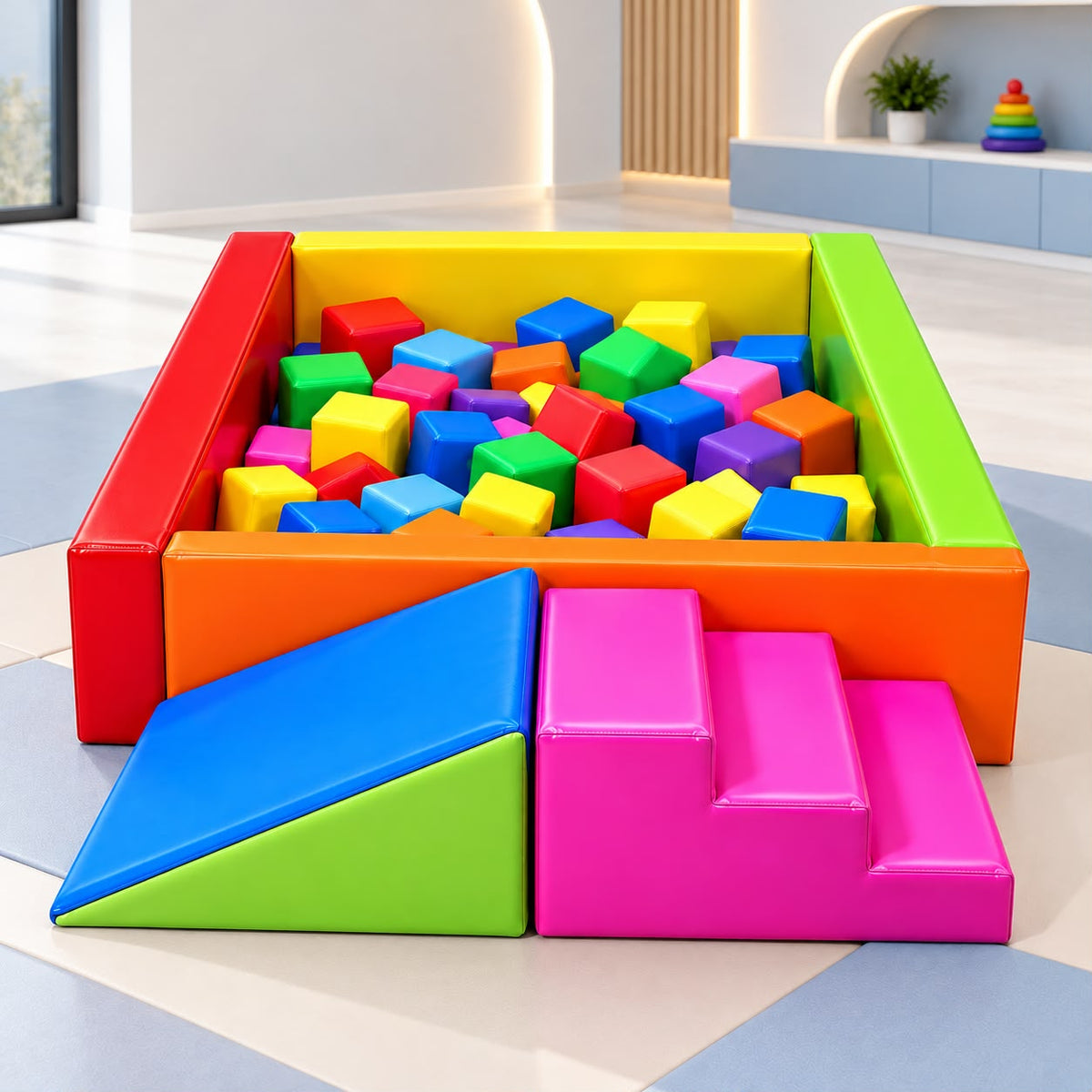 Combo de piscina sensorial + gradas + cuña + cubos