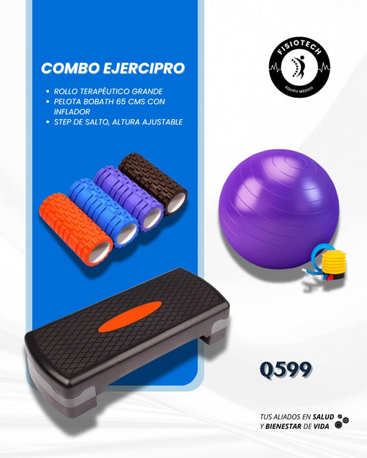 Step de salto + rollo terapéutico + pelota bobath