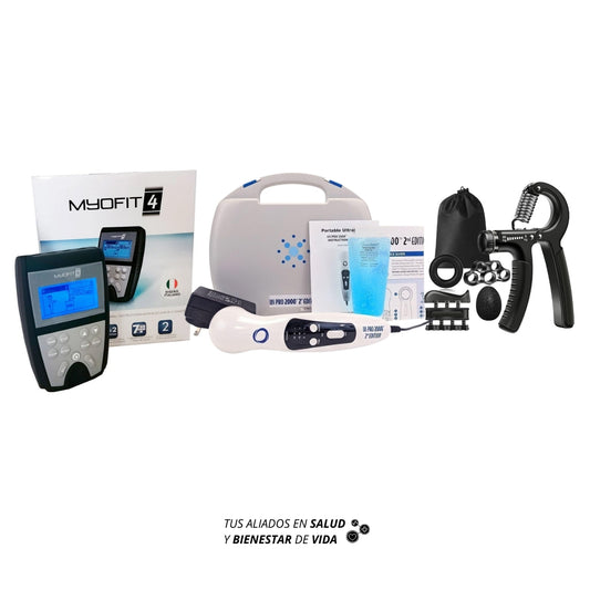 Myofit 4 + Ultrasonido terapéutico profesional + Set para rehabilitación de mano