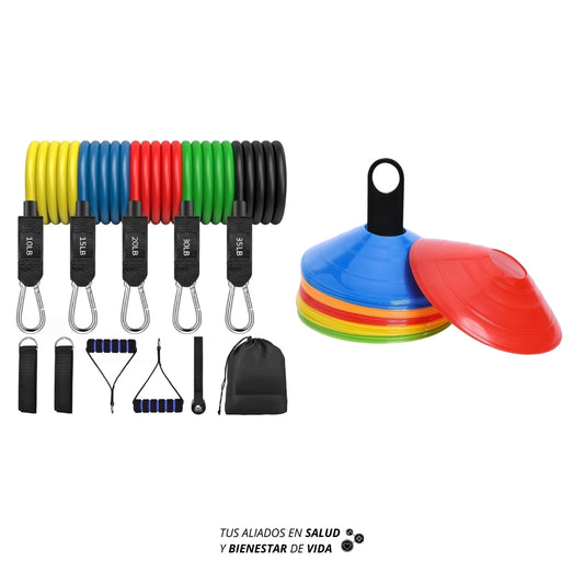 Bandas tubulares (set de 11 piezas) + Discos de psicomotricidad (set de 10 piezas)
