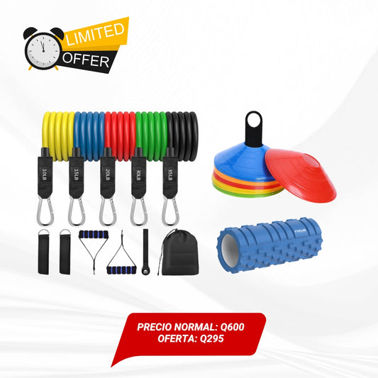 Bandas tubulares, set de 11 piezas + set de 10 conos para psicomotricidad + rollo terapéutico
