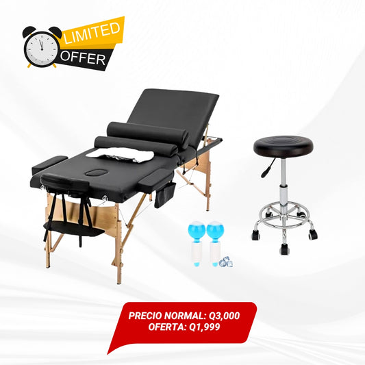 Camilla plegable de 3 secciones, altura ajustable + dúo de Cryo ball + Banco giratorio con altura ajustable