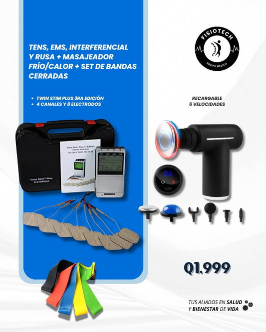 Twin stim plus 3ra edición + masajeador de percusión FRÍO/CALOR + set de bandas cerradas