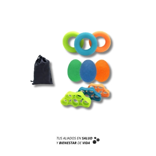 Rehabilitación y fortalecimiento de mano (kit incluye 10 piezas)
