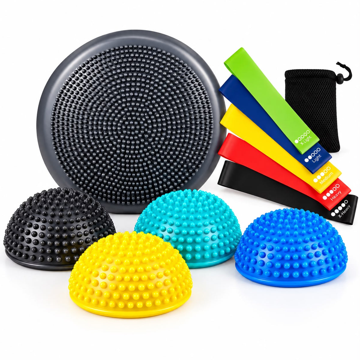 Disco de equilibrio + 4 bosus mini + set de bandas